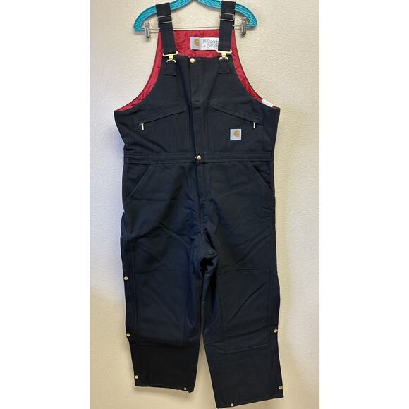 NWT Vtg Carhartt Men's 42X30 Black Bib Overalls Double Knee Duck Canvas Workwear - Picture 3 of 10